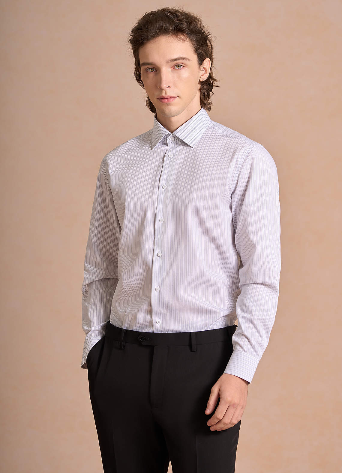 front Aiden Midnight Blue Black 100% Cotton Non-Iron Striped Dress Shirt