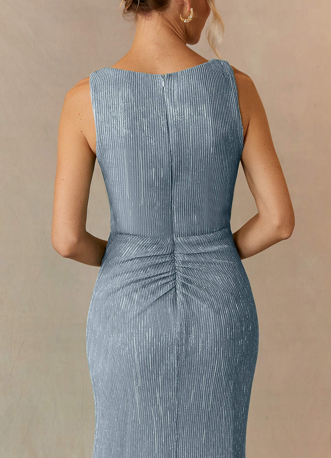 Azazie Tuscon Abiti per la Madre della Sposa Abito A-Line in Rete Metallica Increspato Blu Polveroso image6