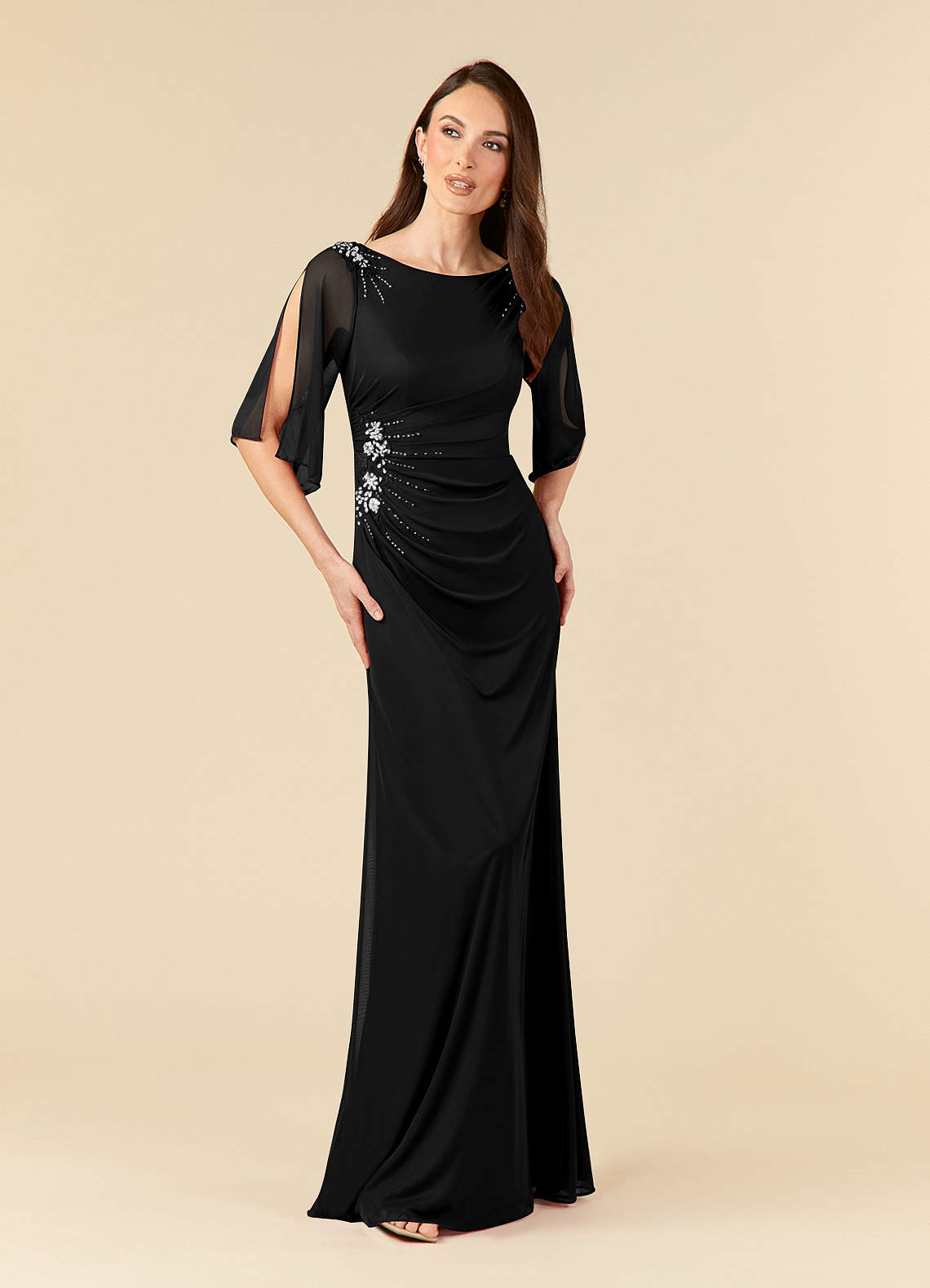Azazie Magdalene Mère de la mariée Robes Robe Fourreau en Maille Paillettes Noir image1