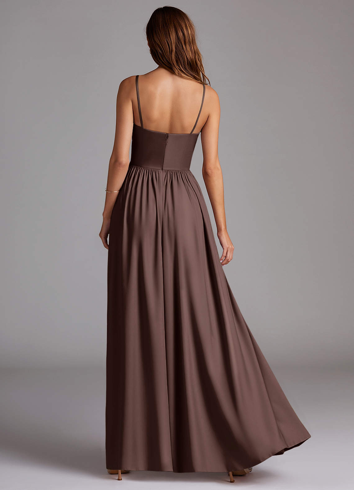 Azazie Calianna Bridesmaid Dresses Ganache A-Line Off the Shoulder Stretch Satin Convertible Dress image3