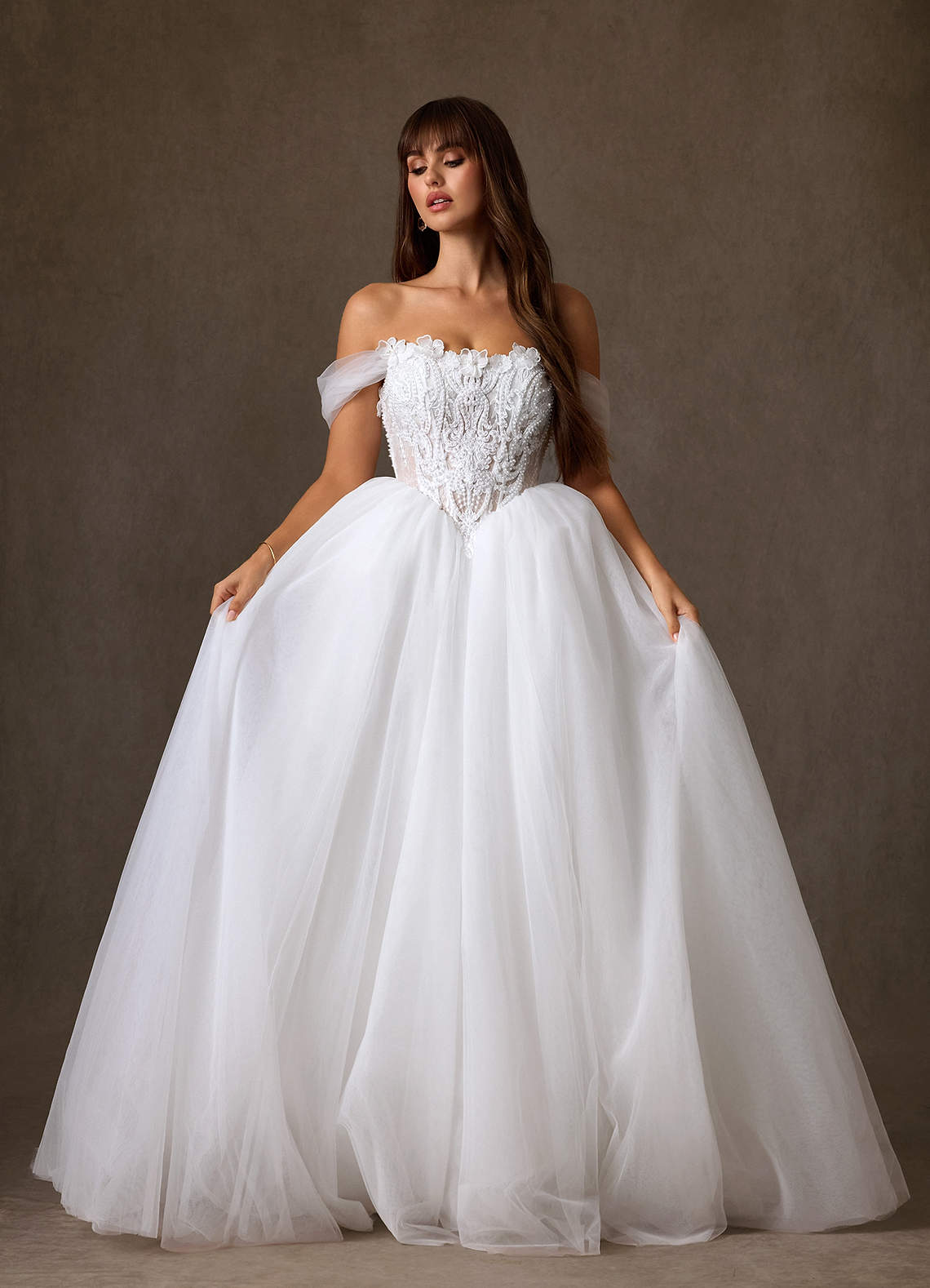 Azazie Sariyah Wedding Dresses Diamond White Ball-Gown Off the Shoulder Tulle Dress image5