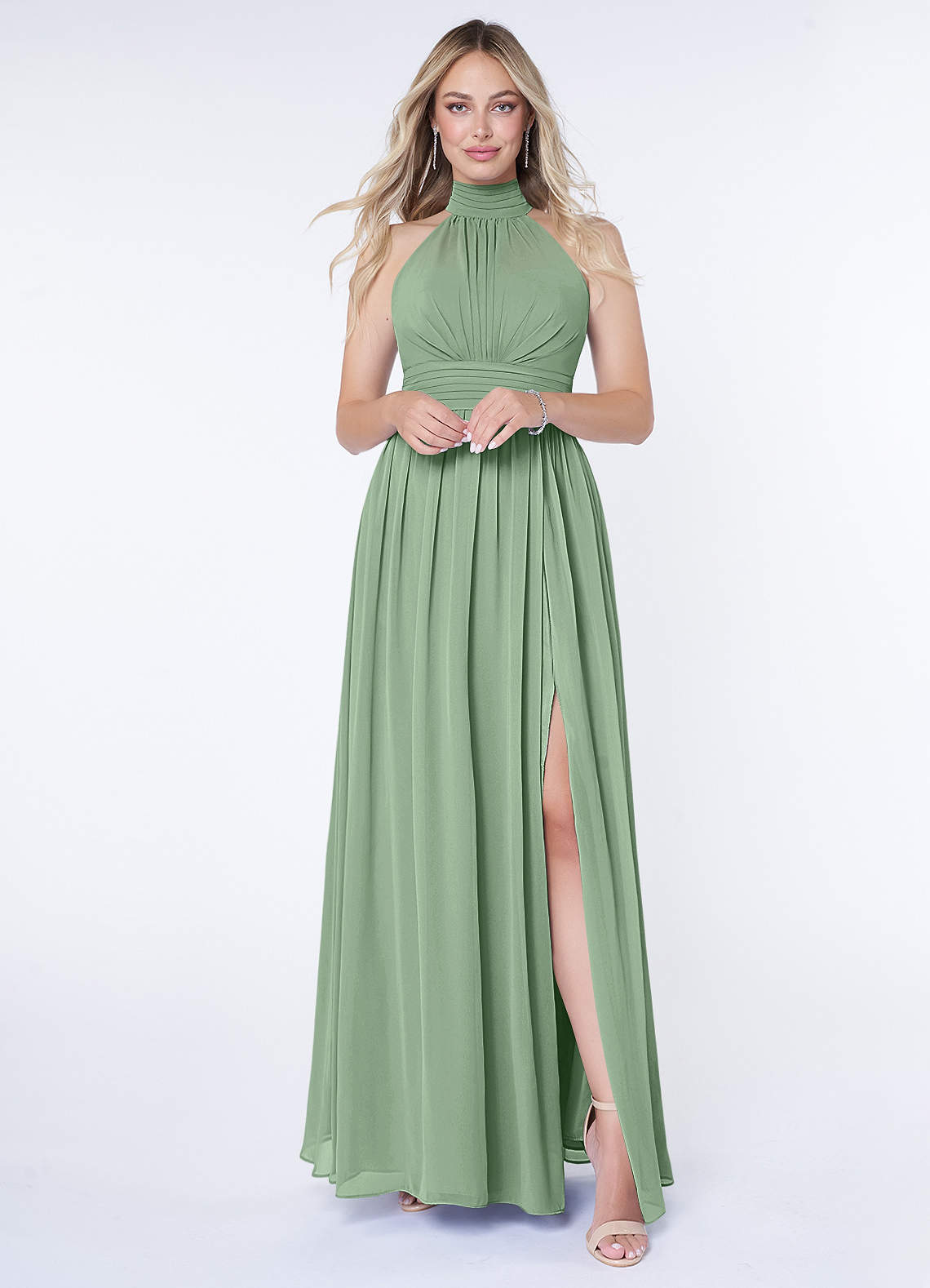 Azazie Iman Bridesmaid Dresses Matcha A-Line A-Line Ruched Chiffon Dress image1