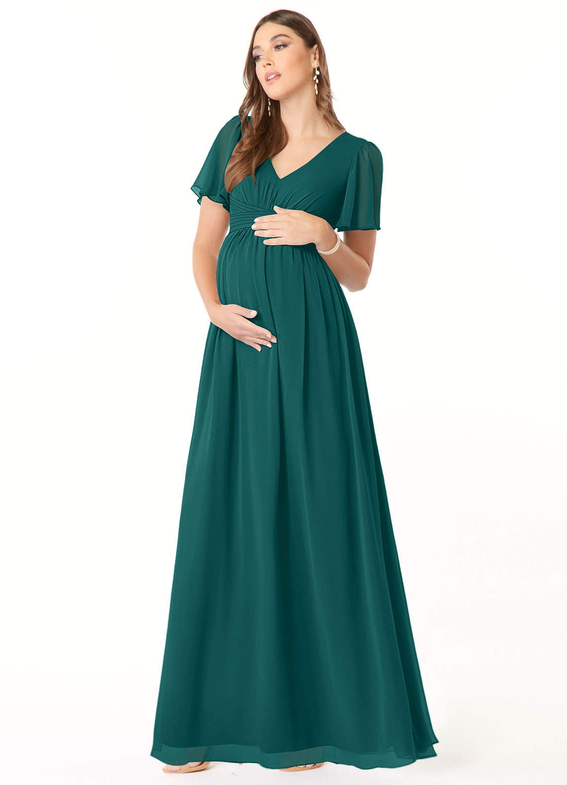 Azazie Verna Maternity Bridesmaid Dresses A-Line V-Neck Ruched Chiffon Floor-Length Dress image2