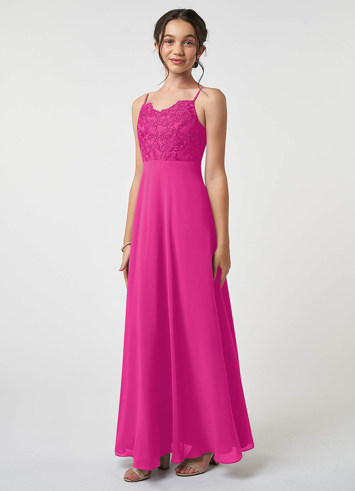 Lace Top A-Line Floor-Length Junior Bridesmaid Dress Burgundy