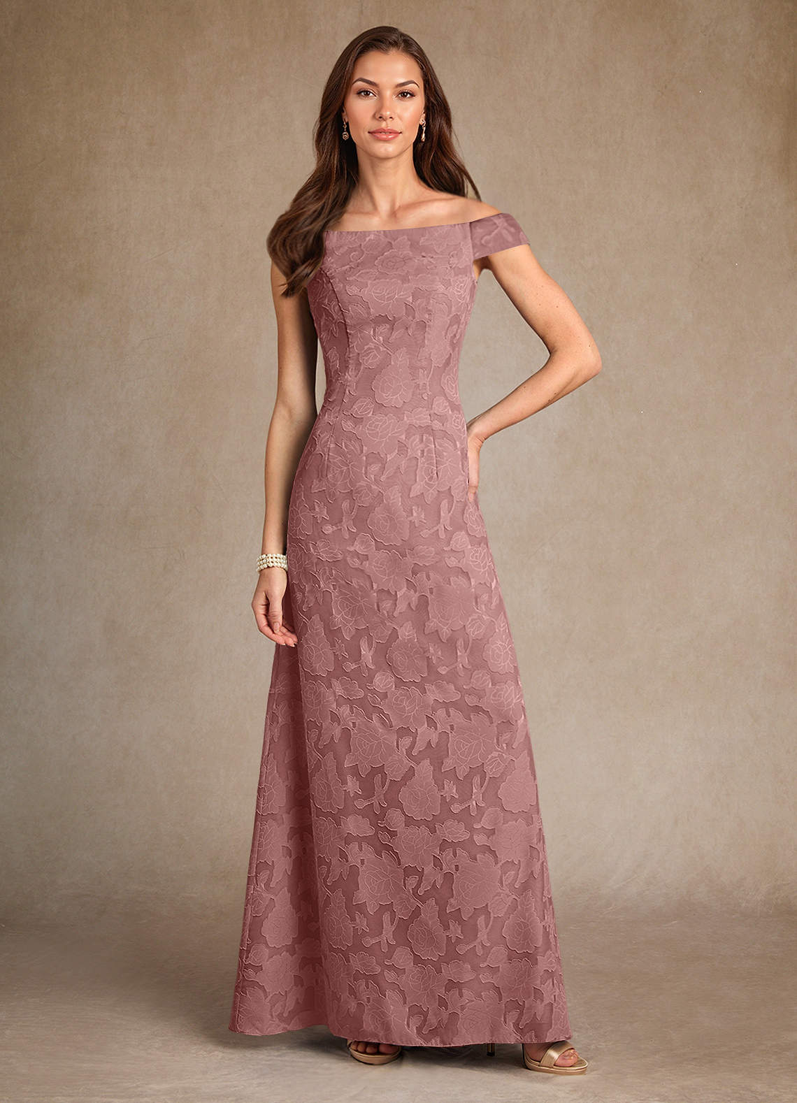 Azazie Moore Mère de la mariée Robes Robe Trapèze en Blumen-Burnout Col de bateau Rose Poussiéreuse image1
