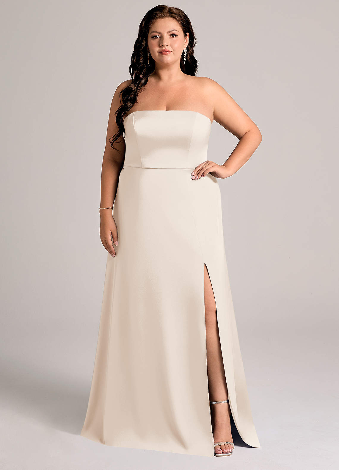 Azazie Wren Bridesmaid Dresses White Alabaster A-Line Strapless Stretch Satin Convertible Dress image1