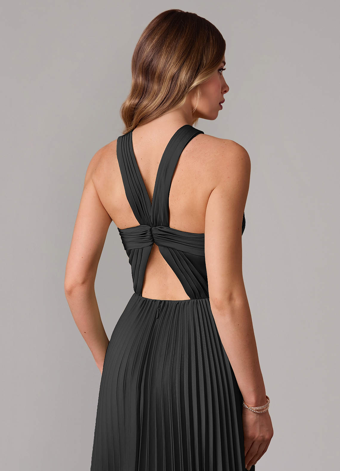 Azazie Afra Vestidos de madrinha de casamento Vestir Preto de Cetim elástico de Linha A com Plissado image5