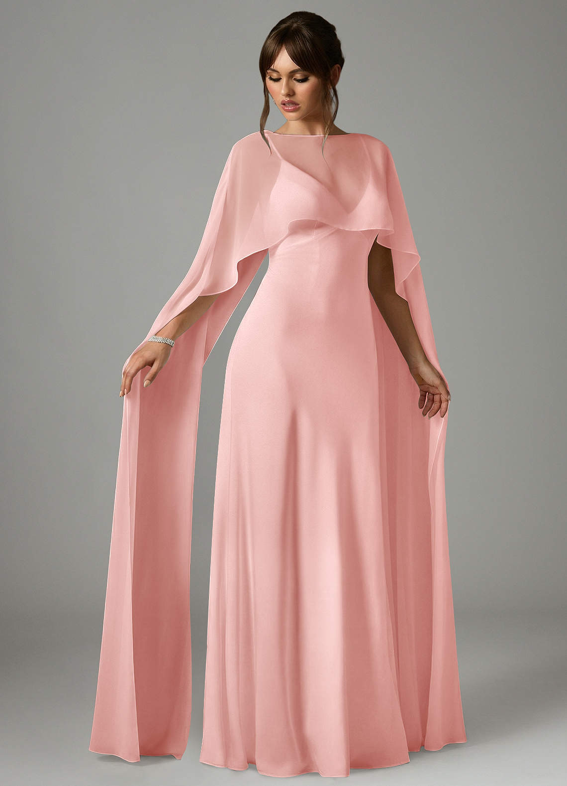 Azazie Stefania Robes de demoiselle d'honneur Robe Trapèze en Satin extensible Rose Poudré image2