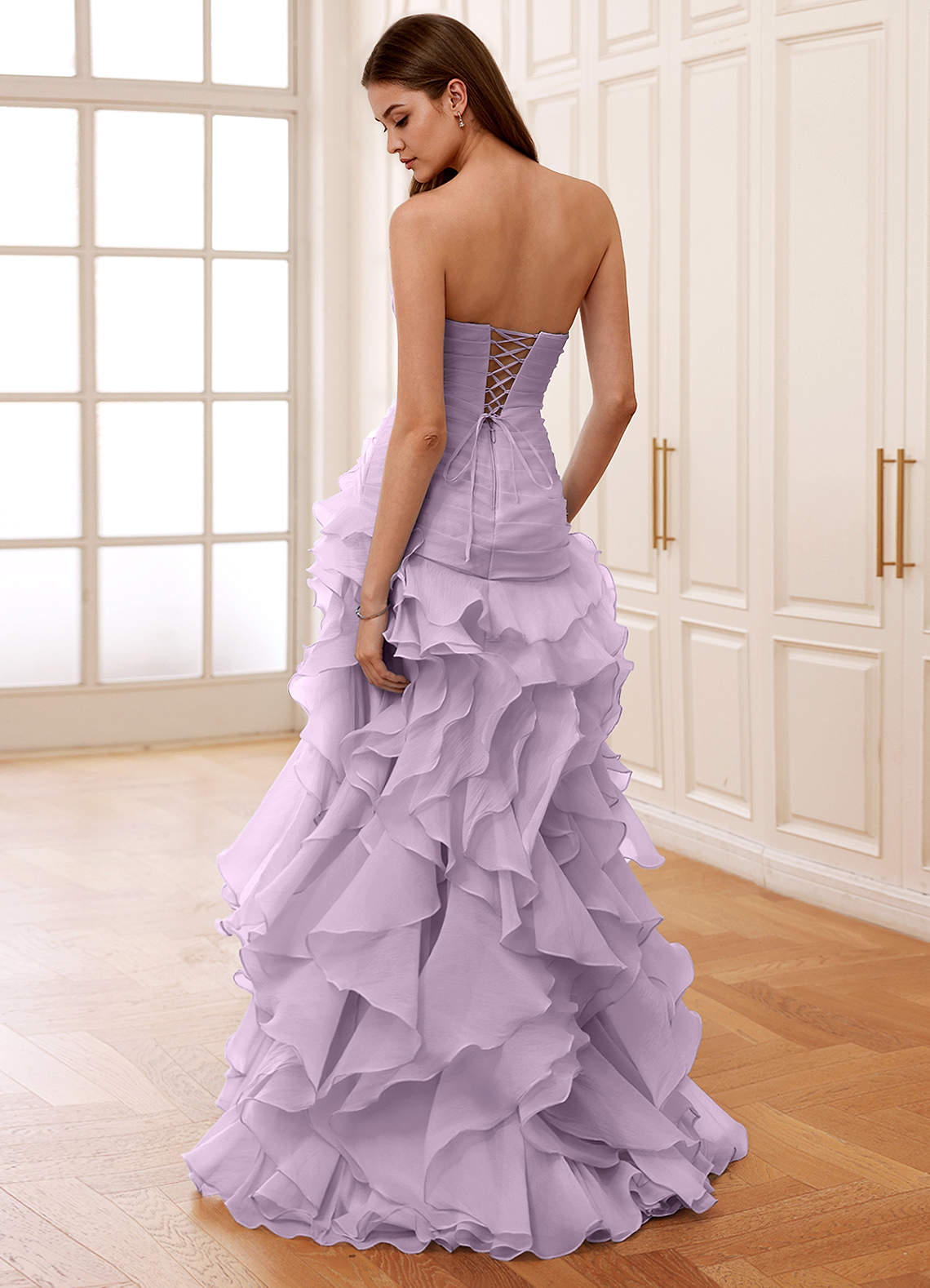 Azazie Lilac Floor-Length Mermaid Strapless Ruffles Corset Lace Up Prom and Evening Dress UK Azazie Lilac Floor-Length Mermaid Strapless Ruffles Corset Lace Up Prom and Evening Dress UK