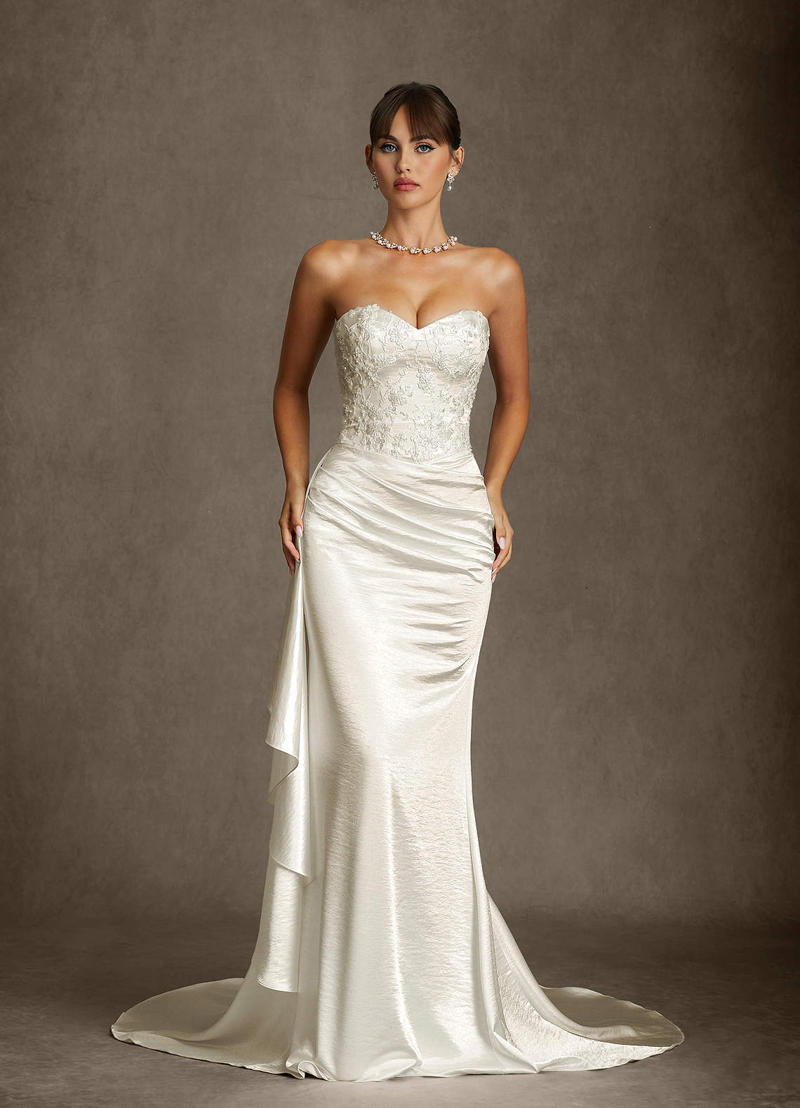 Azazie Angel Wedding Dresses Antique White Mermaid Strapless Charmeuse Dress image4