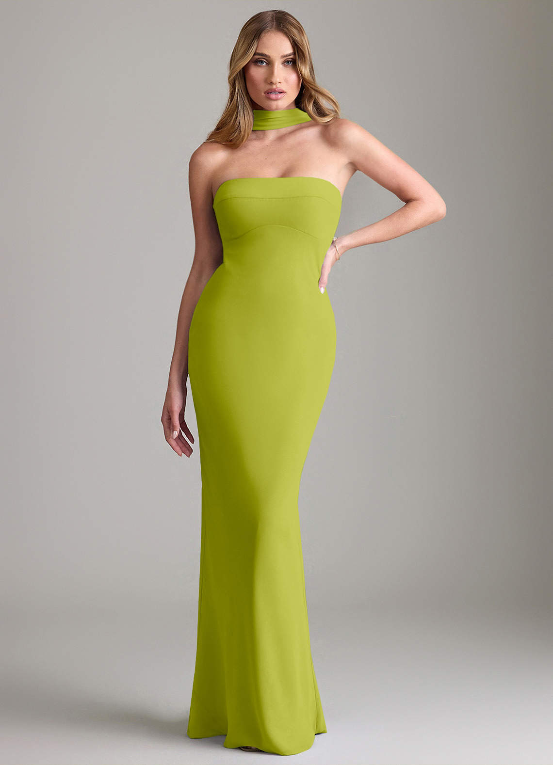lime green maid of honor dresses Long Bridesmaid One Shoulder Sheath/Column Ruched Chiffon Bridesmaid Dresses with Slit Classic Azazie Lusinda Lemongrass Chiffon Bridesmaid