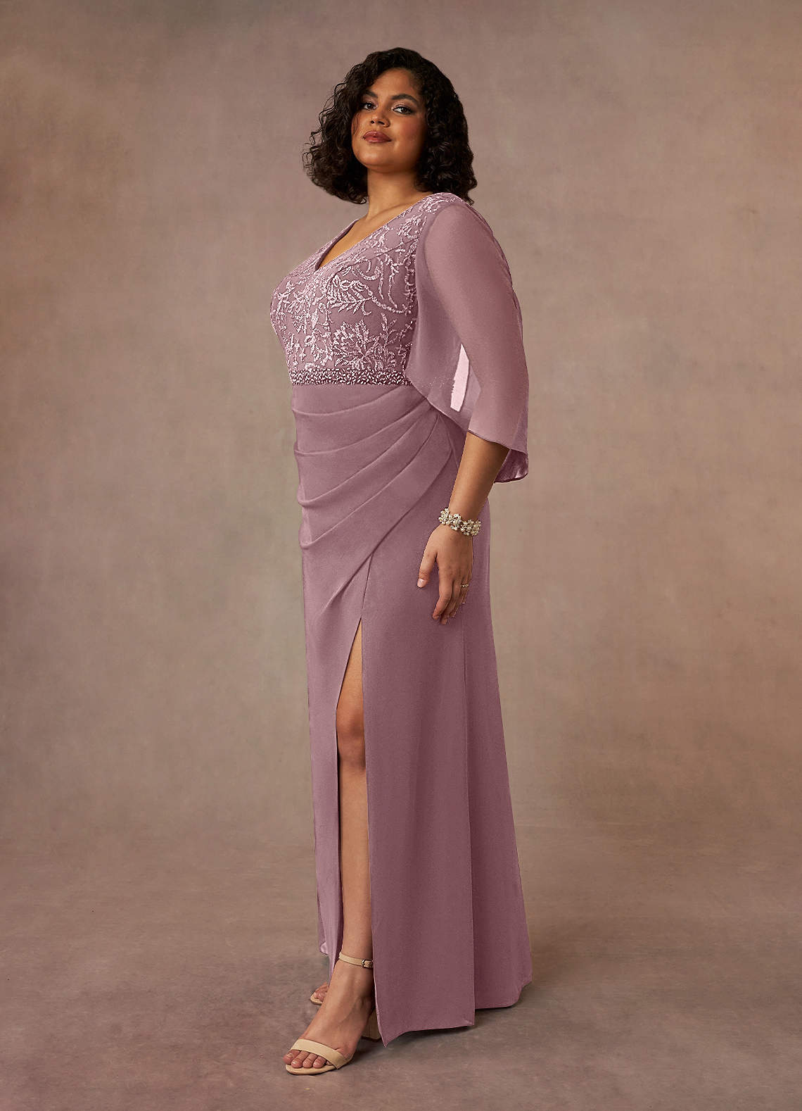 Azazie Laina Mother of the Bride Dresses Dusty Rose Mermaid Lace Chiffon Dress image7