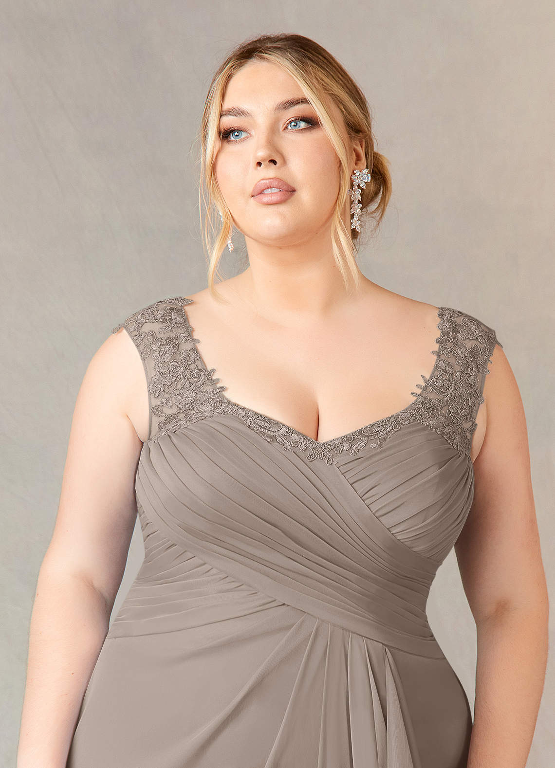 Azazie Edelin Taupe A-Line Sweetheart Neckline Pleated Mesh Dress