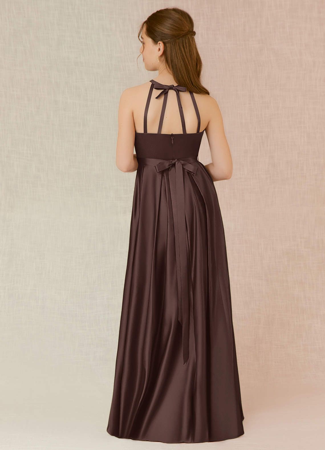 Azazie Arianthe Junior Ganache A-Line with Pockets Stretch Satin Dress image1