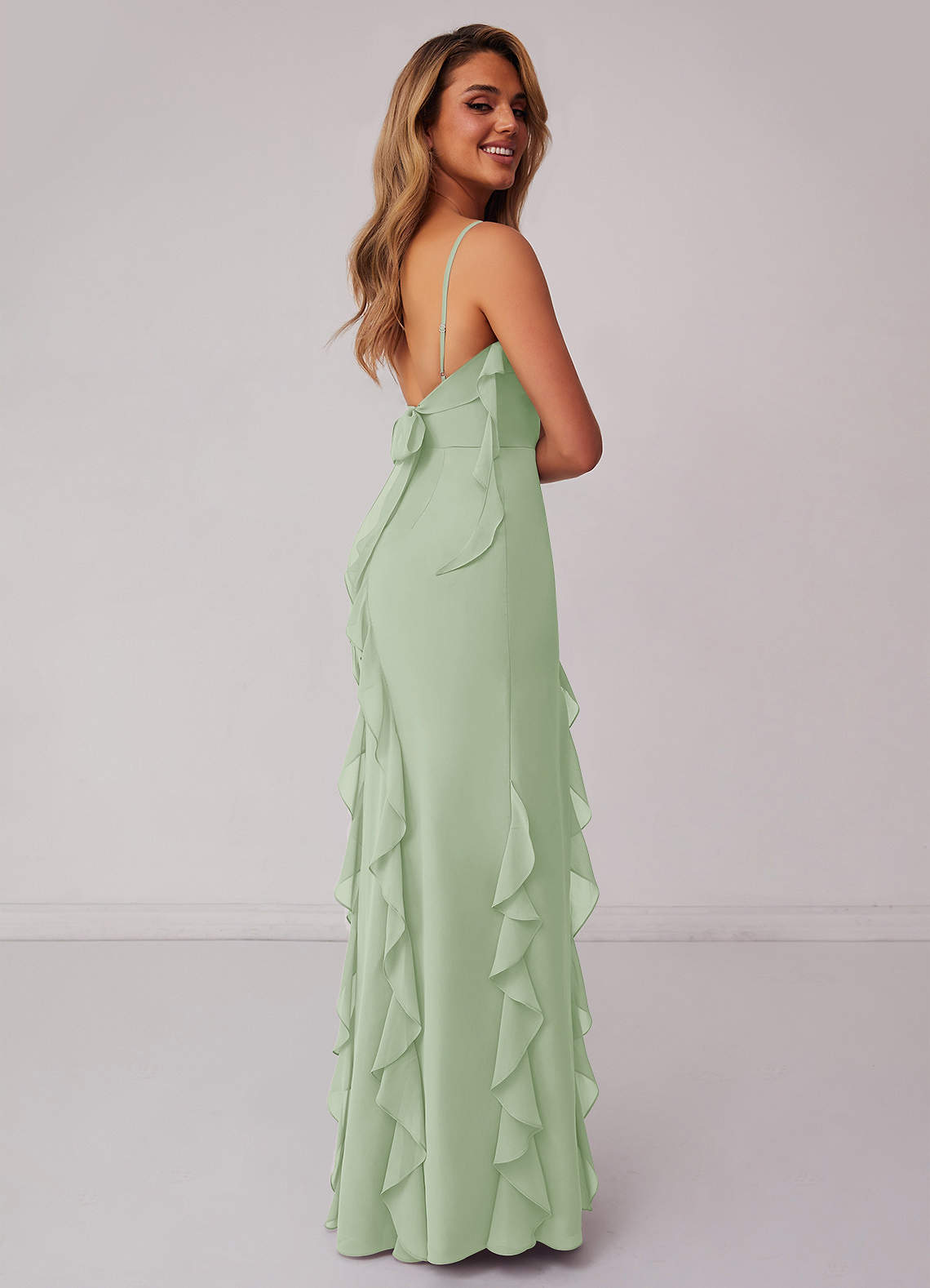 Barbie ♥ Azazie Bridesmaid Dresses Dusty Sage Sheath Bow Chiffon Dress image1