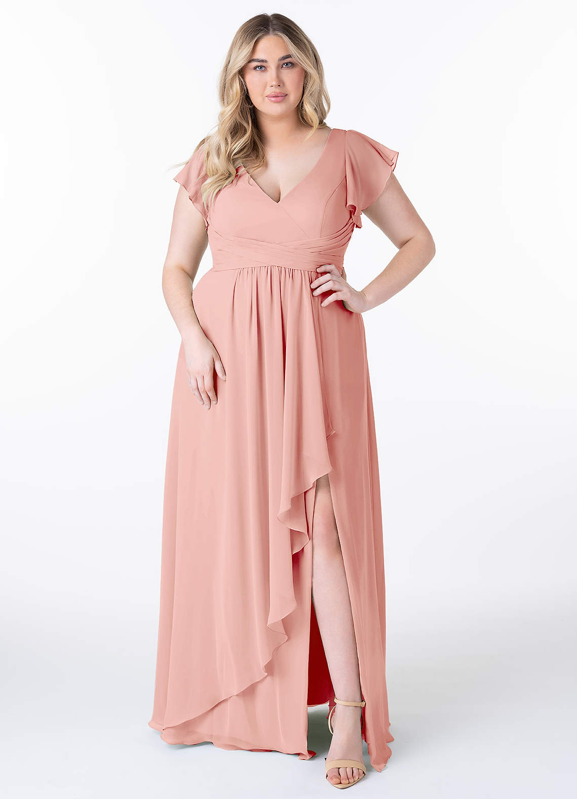 Azazie Omari Vestidos de damas de honor Vestido de Rosetón de Gasa de Corte en A image1