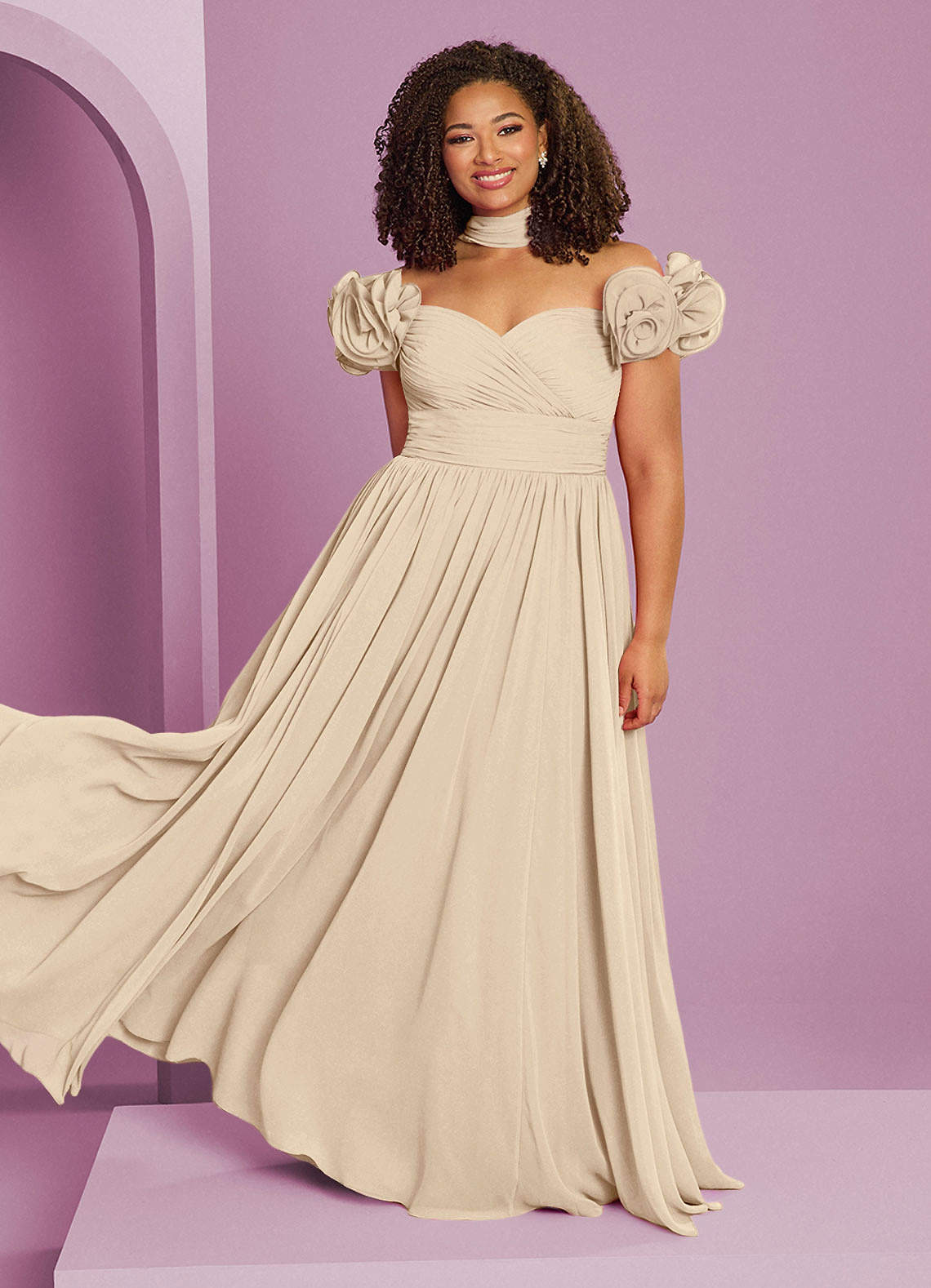 Barbie ♥ Azazie Jurken voor bruidsmeisjes Converteerbaar Jurk van Chiffon met A-Lijn Off the Shoulder Champagne image1