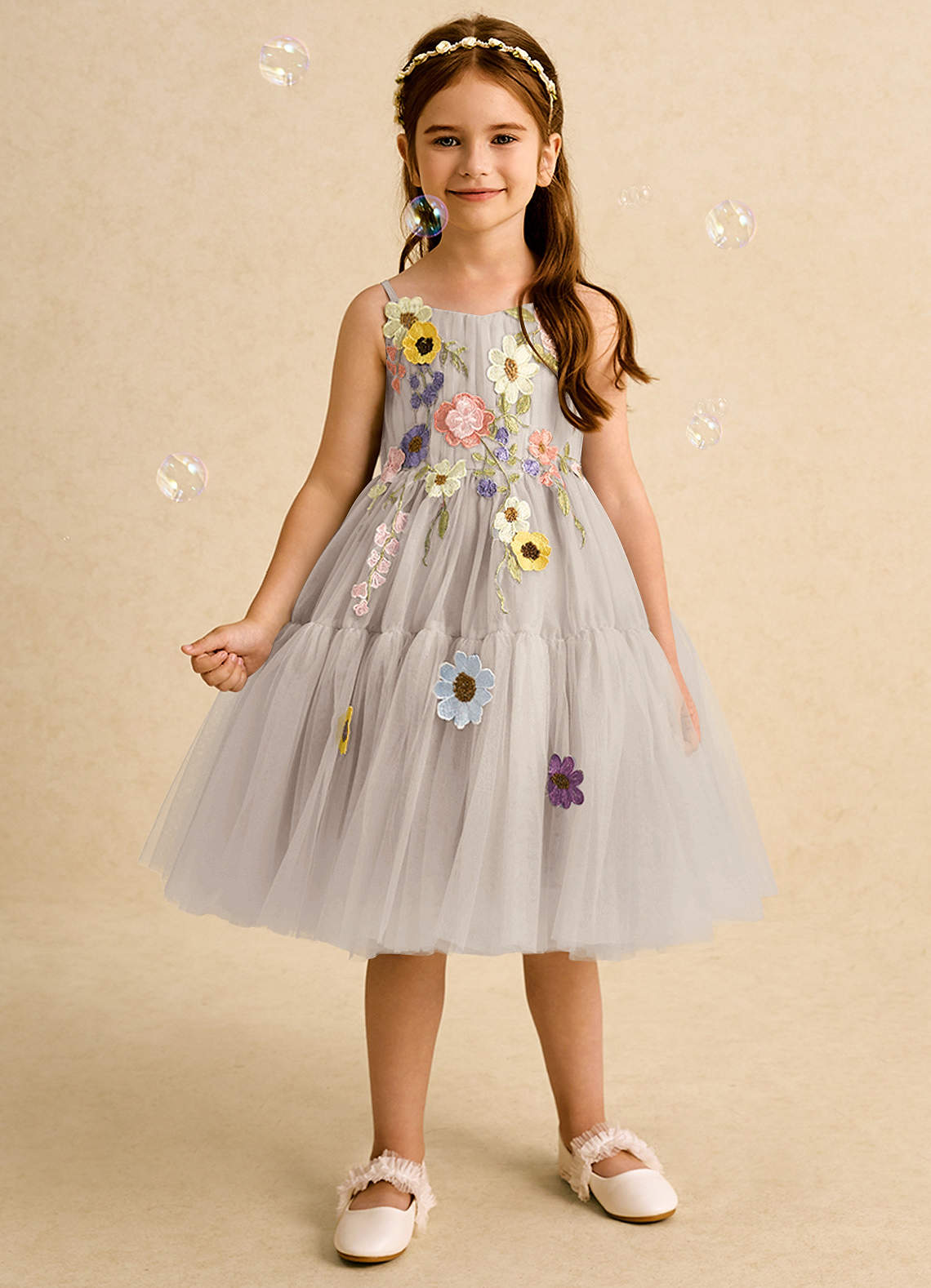 Azazie Osea Flower Girl Dresses Frost Ball-Gown Pleated Tulle Dress image1