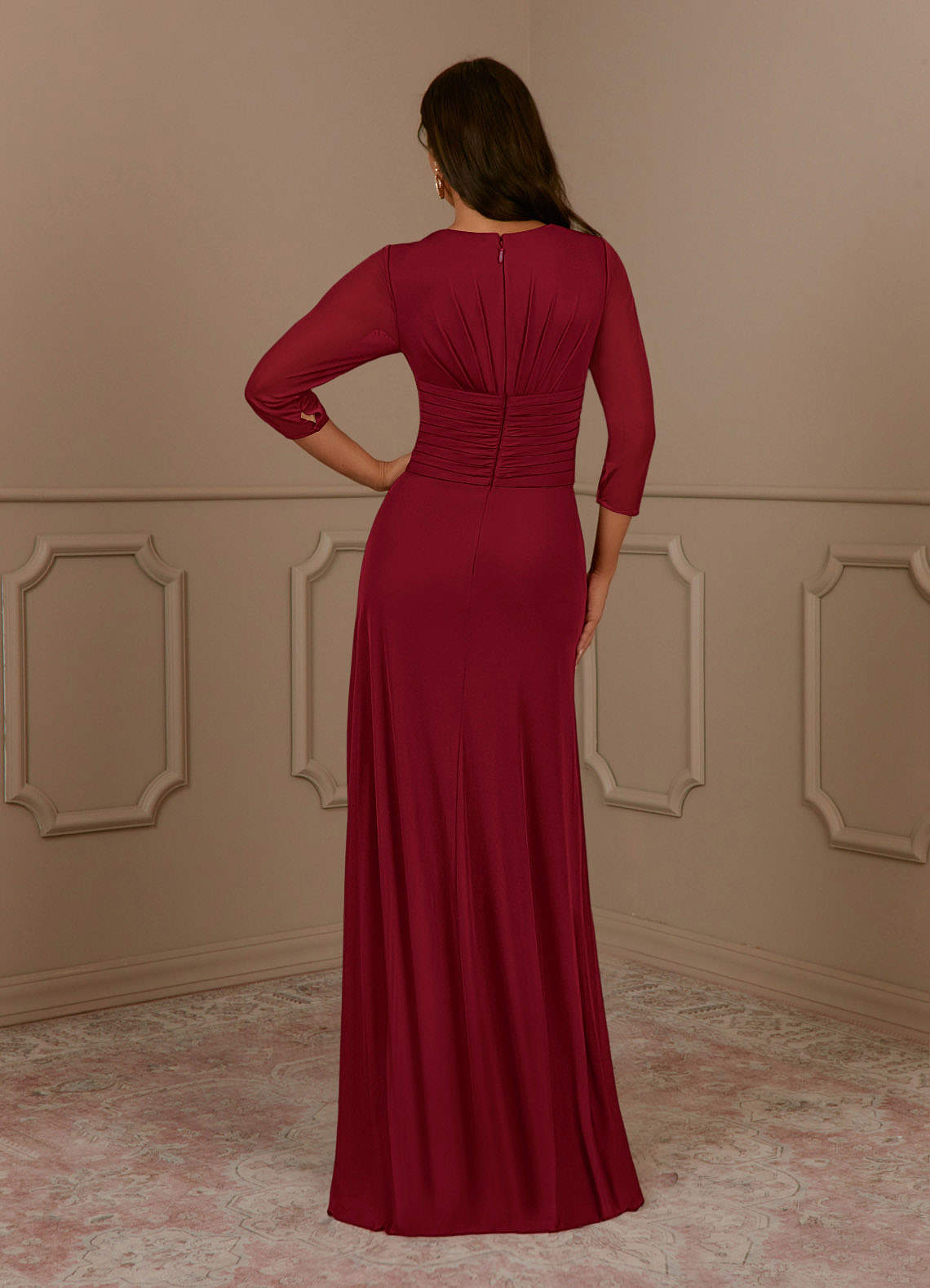 Azazie Annetta Abiti per la Madre della Sposa Abito A-Line in Maglia Plissettao con Scollo a V Borgogna image3