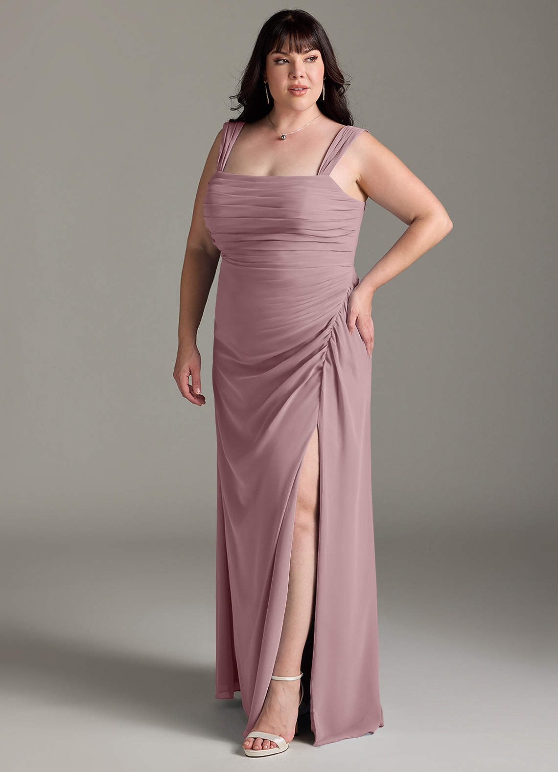 Azazie Jesaphine Bridesmaid Dresses Dusty Rose Sheath Bow Chiffon Dress image10