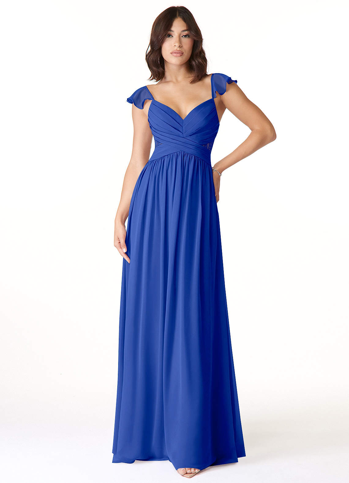 V-neck Cap Sleeves Royal Blue Chiffon Lace Bridesmaid Dresses V-neck Cap Sleeves Royal Blue Chiffon Lace Bridesmaid Dresses