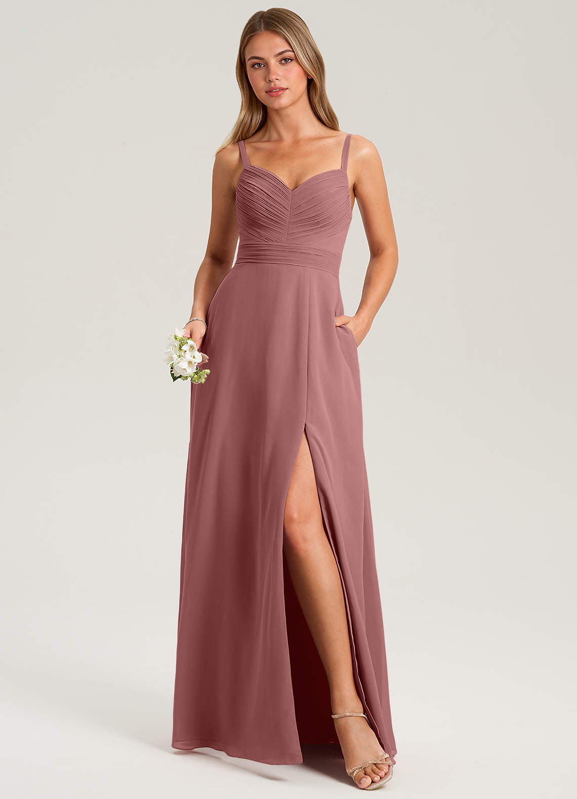 Azazie Terese Bridesmaid Dresses Desert Rose A-Line Pleated Chiffon Dress image1