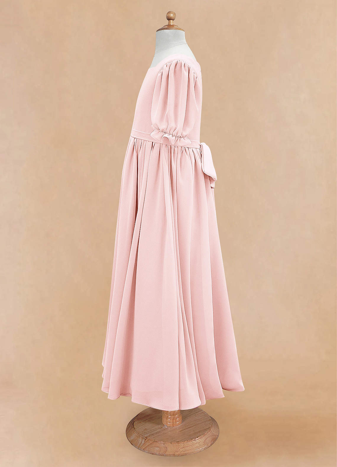 Azazie Joss Flower Girl Dresses Blushing Pink A-Line with Sleeves Chiffon Dress image7