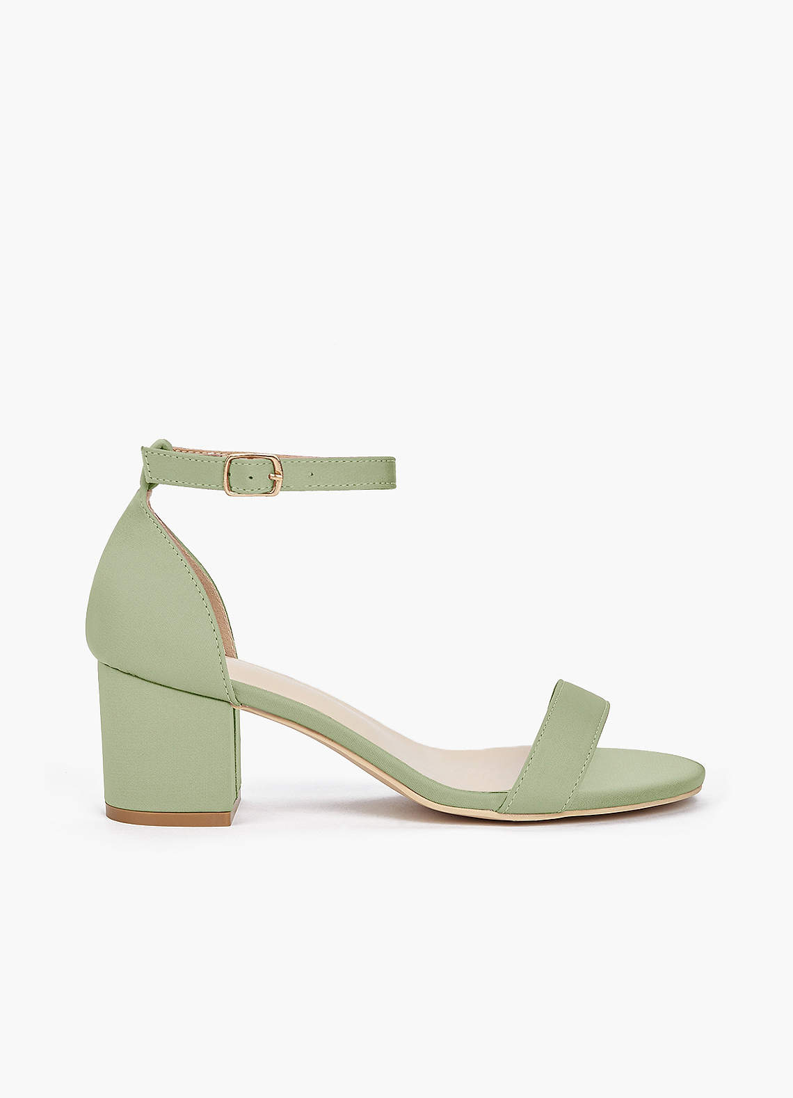 front Matching Color Stretch Satin One Strap Buckle Block Heel Sandals