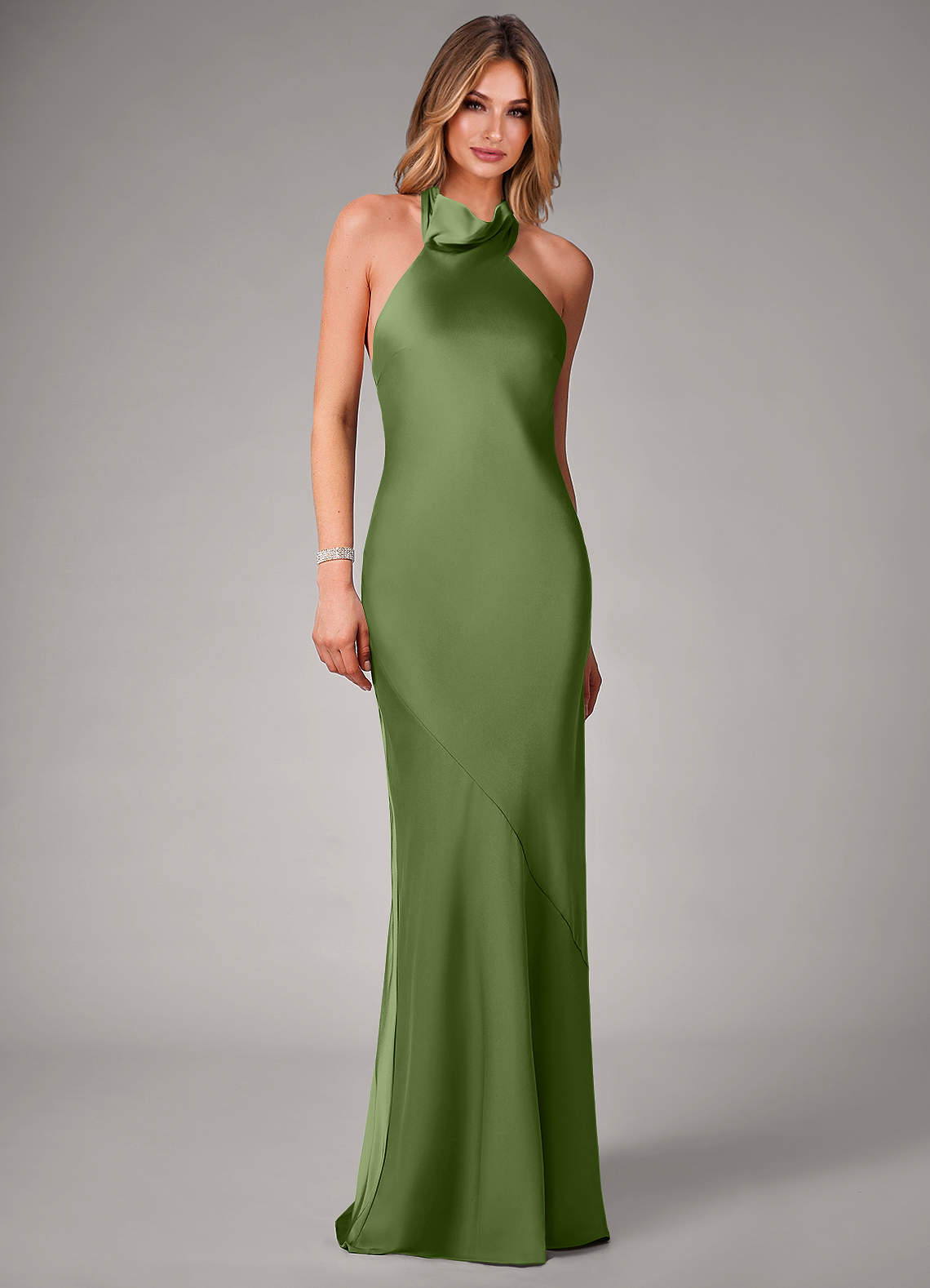Azazie Velli Vestidos de damas de honor Vestido de Enebro de Satén Elástico de Corte Sirena image3