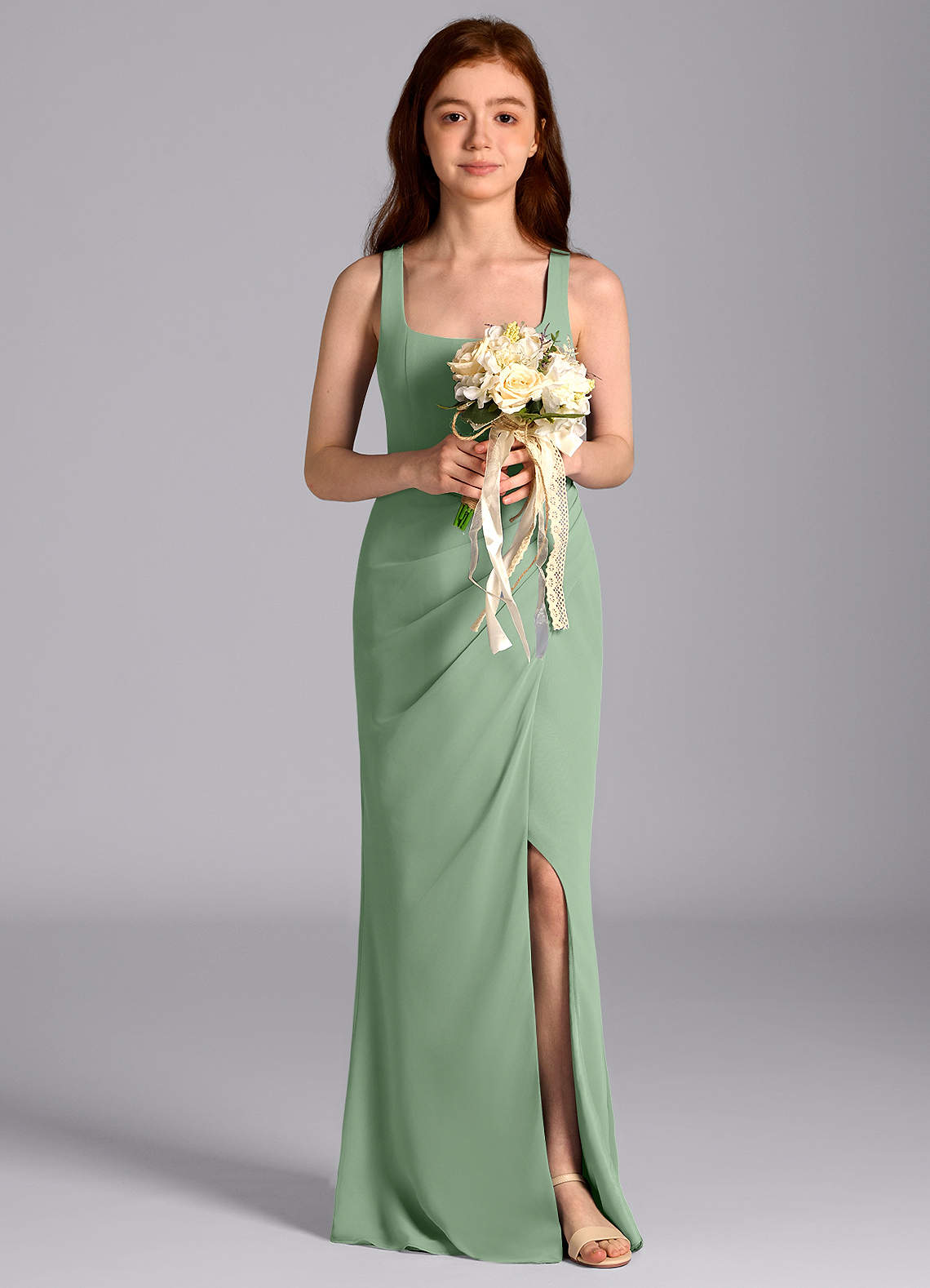 Azazie Mero Junior Matcha Mermaid Pleated Chiffon Dress image1