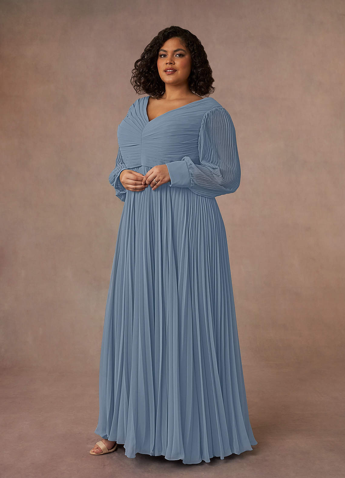 Azazie Zina Mother of the Bride Dresses Dusty Blue A-Line Pleated Chiffon Dress image8
