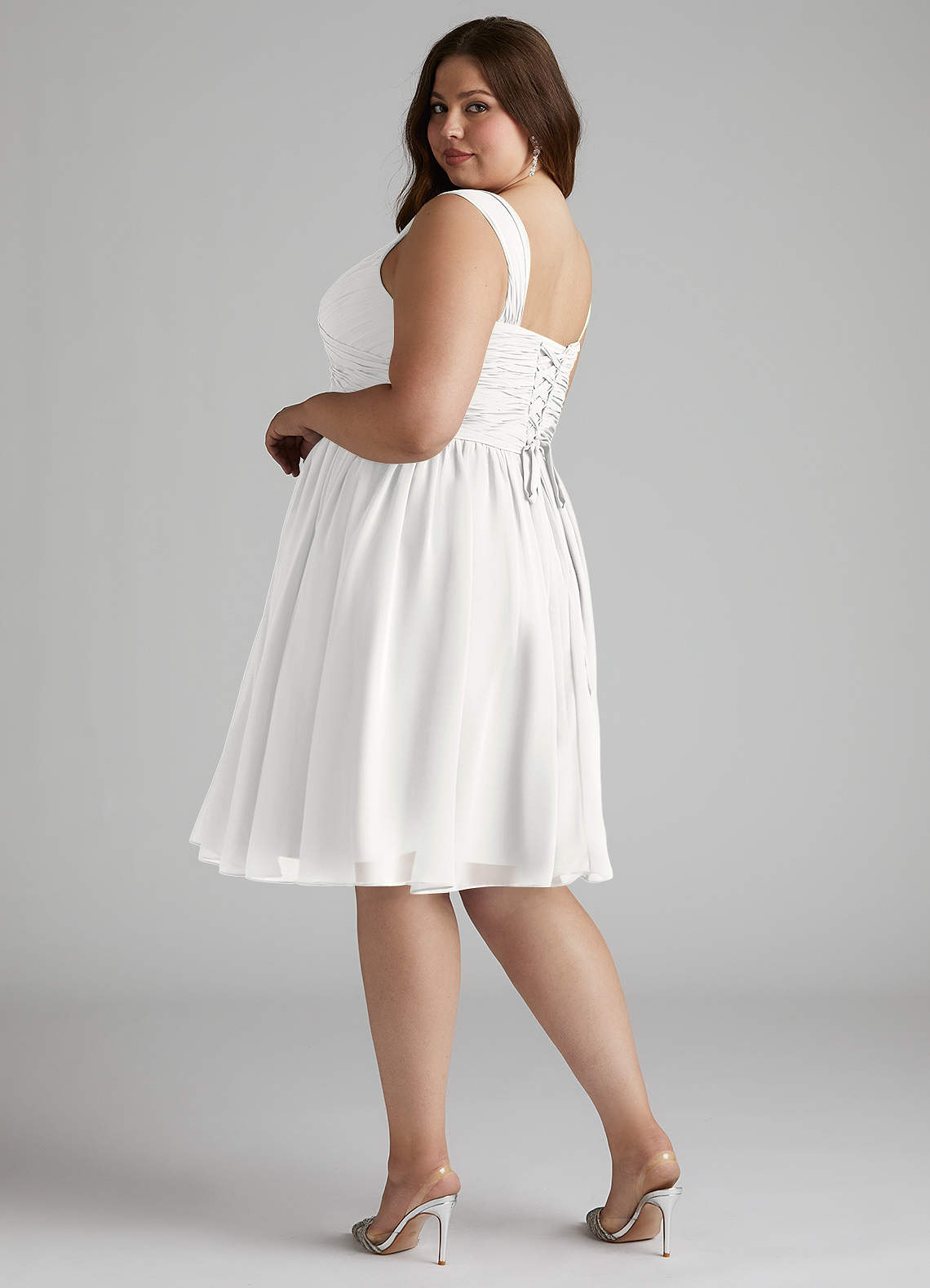 Azazie Angie Bridesmaid Dresses White A-Line Corset Chiffon Dress image7