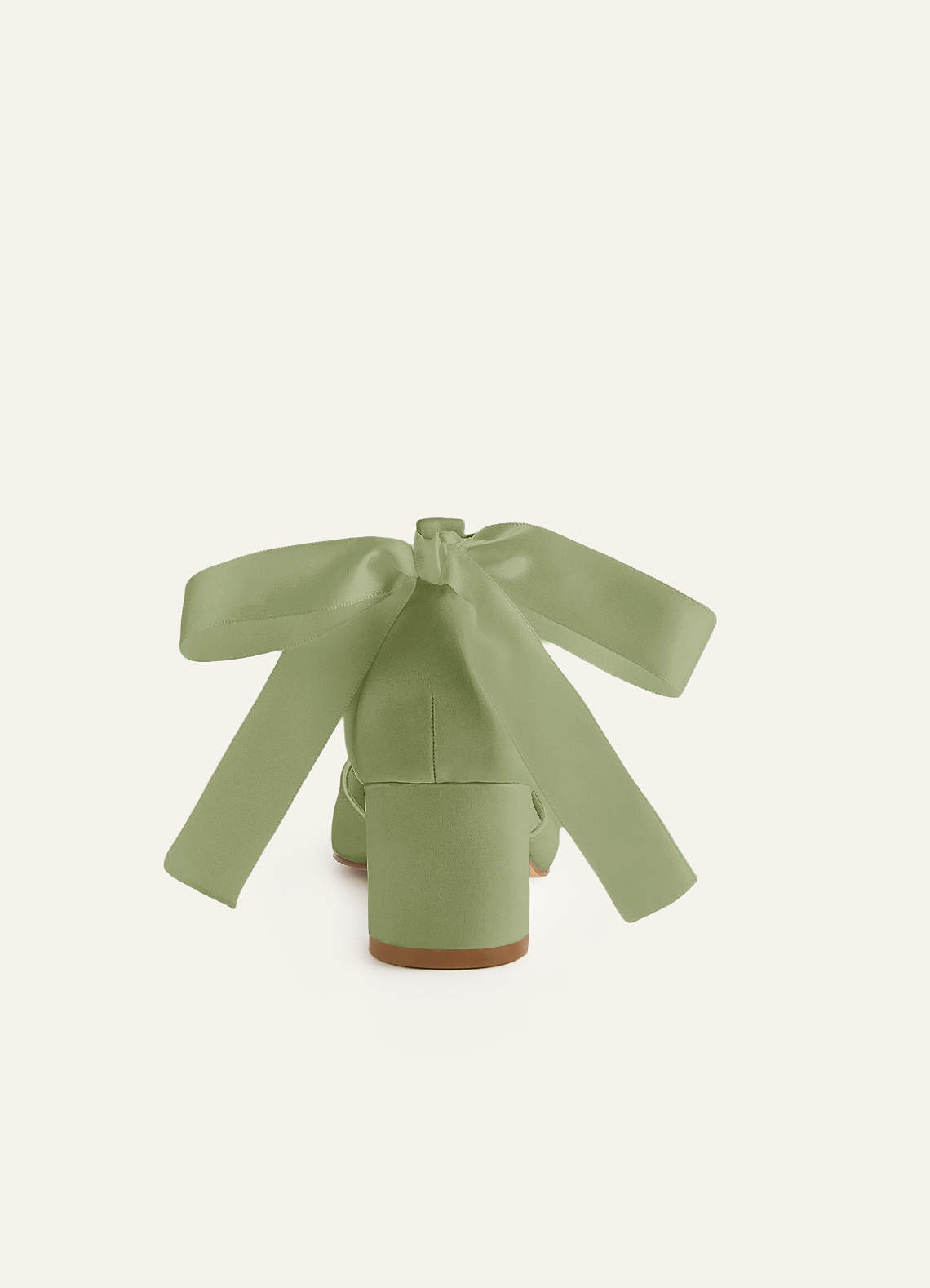 front Tacones de bloque con punta en punta, satén mate, perla y lazo en color a juego