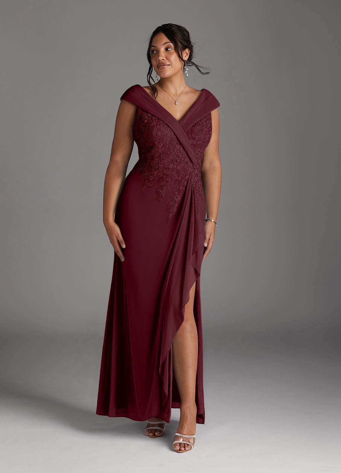 Azazie Calathea Kleider für die Brautmutter A-Linie Spitze Kleid Cabernetrot image1