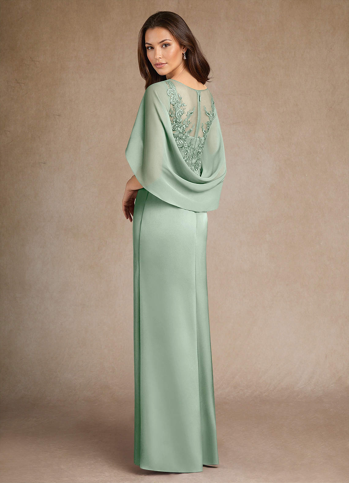Azazie Hera Mother of the Bride Dresses Agave A-Line Lace Stretch Satin Dress image2