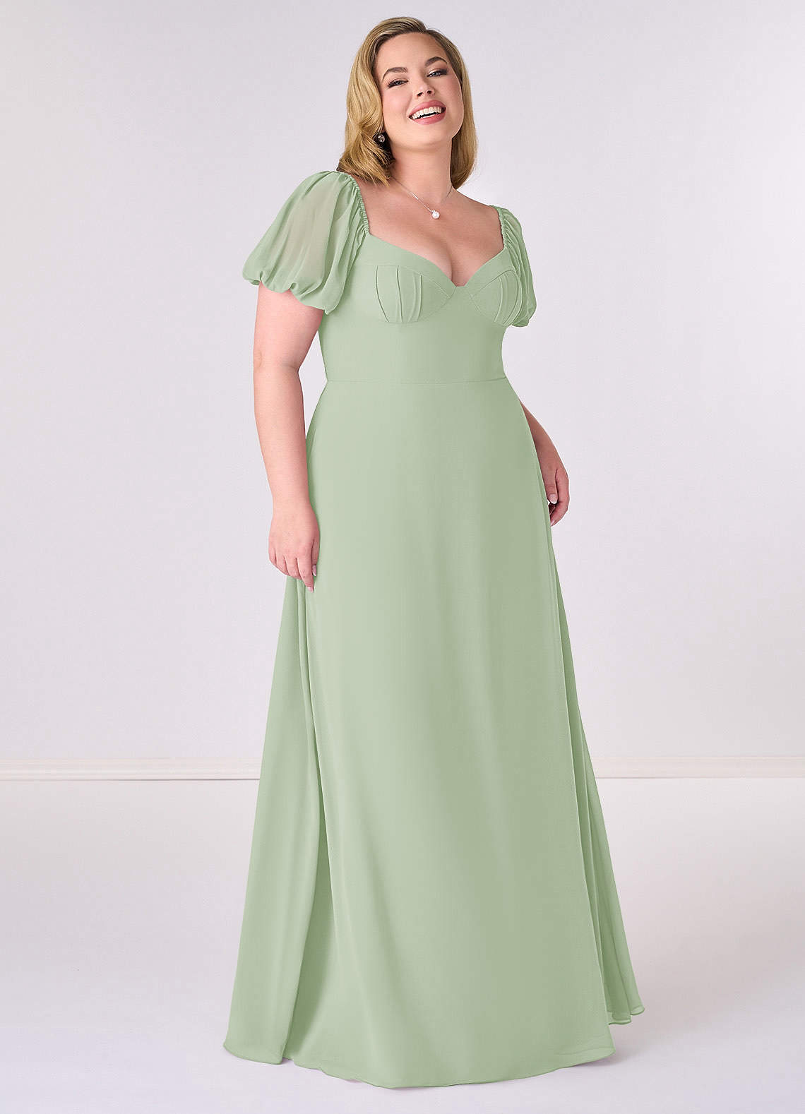 Barbie ♥ Azazie Bridesmaid Dresses Chiffon A-line Dress with Puff Sleeves image6