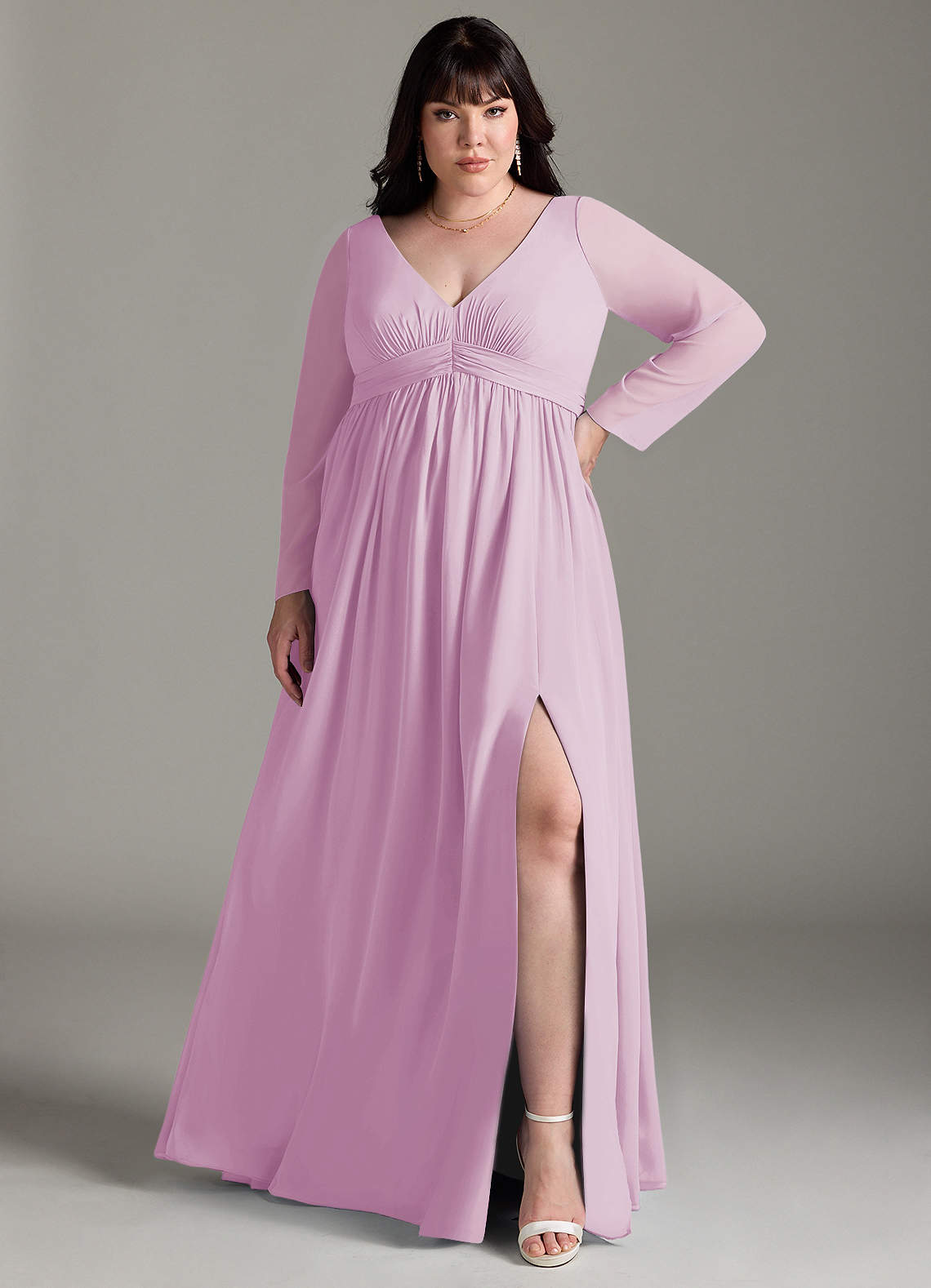 Azazie Teton Maternity Bridesmaid Dresses A-Line Long Sleeve Chiffon Floor-Length Dress image1