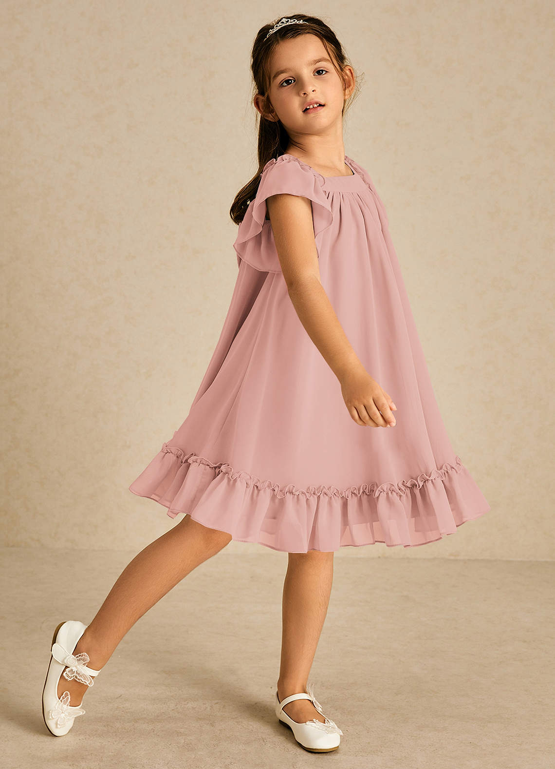 Azazie Tot vestidos de niña de las flores Vestido de Rosetón de Gasa de Corte En A con Con mangas image1