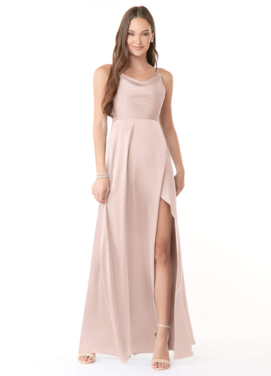 Azazie Naomie Abiti da Damigella Abito A-Line in Raso Elasticizzato con Scollo a Cappuccio e Spacco Laterale Rosa Rossore image1