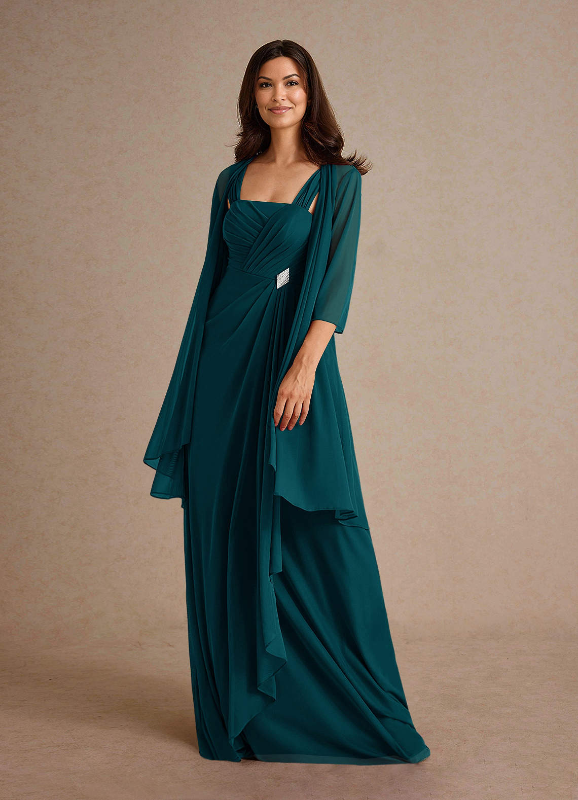 Azazie Clinton Mother of the Bride Dresses Pine A-Line Pleated Mesh Dress image1