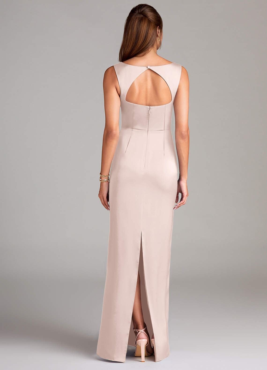 Azazie Flori Bridesmaid Dresses Blushing Pink Sheath Side Slit Stretch Satin Dress image1