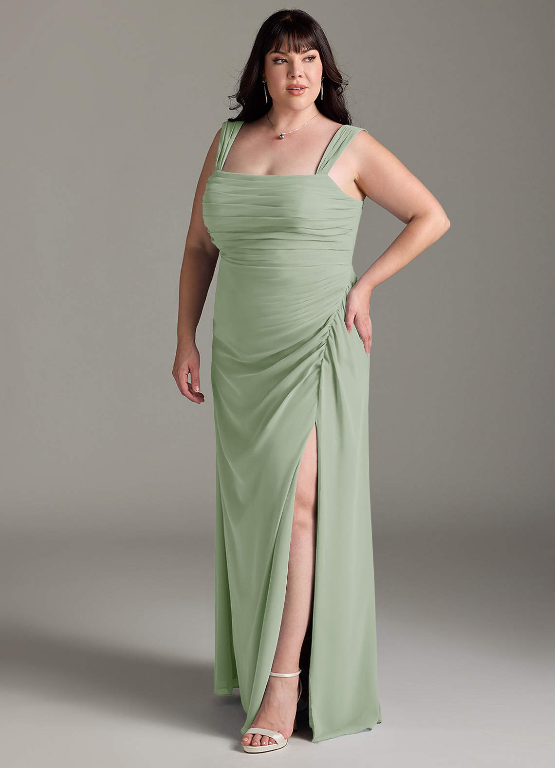 Azazie Jesaphine Bridesmaid Dresses Dusty Sage Sheath Bow Chiffon Dress image10