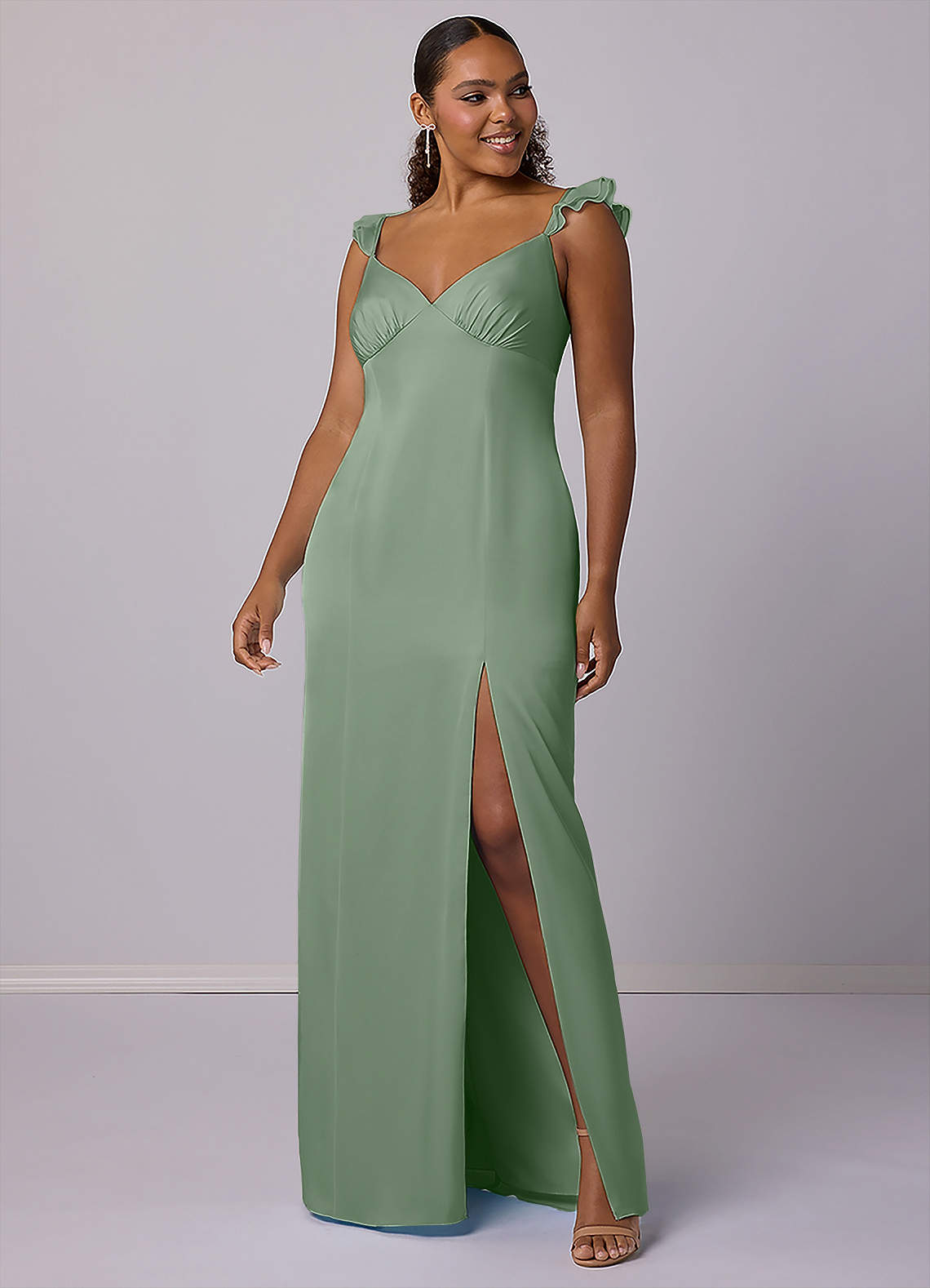 Barbie ♥ Azazie Bridesmaid Dresses Matcha Sheath Stretch Satin Dress image1