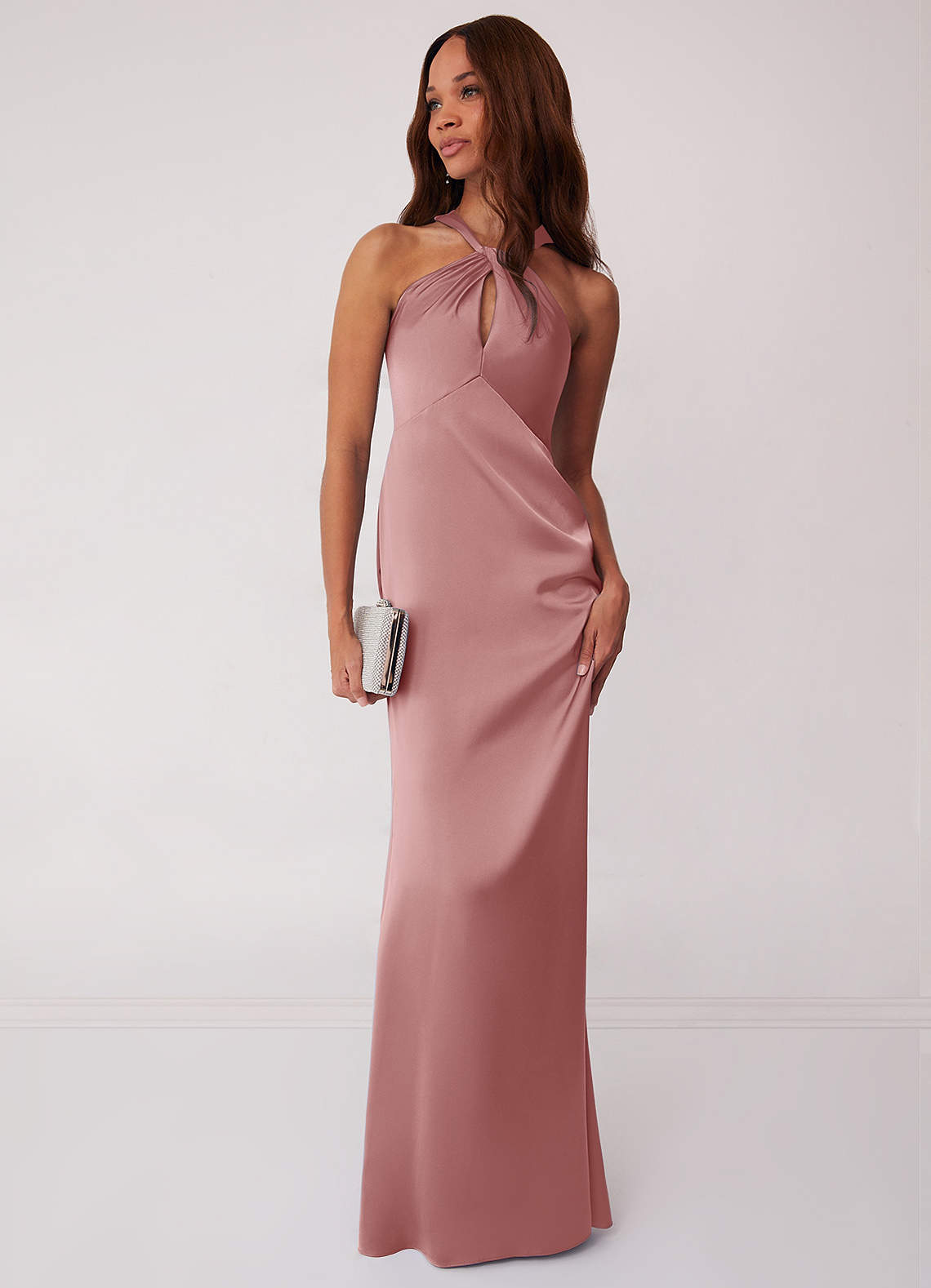 Barbie ♥ Azazie Bridesmaid Dresses Dusty Rose Sheath Stretch Satin Dress image2