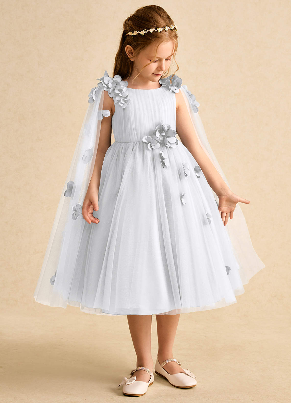 Azazie Staria Blumenmädchenkleider Ballkleid Gestreift Tüll Kleid Weiß image6
