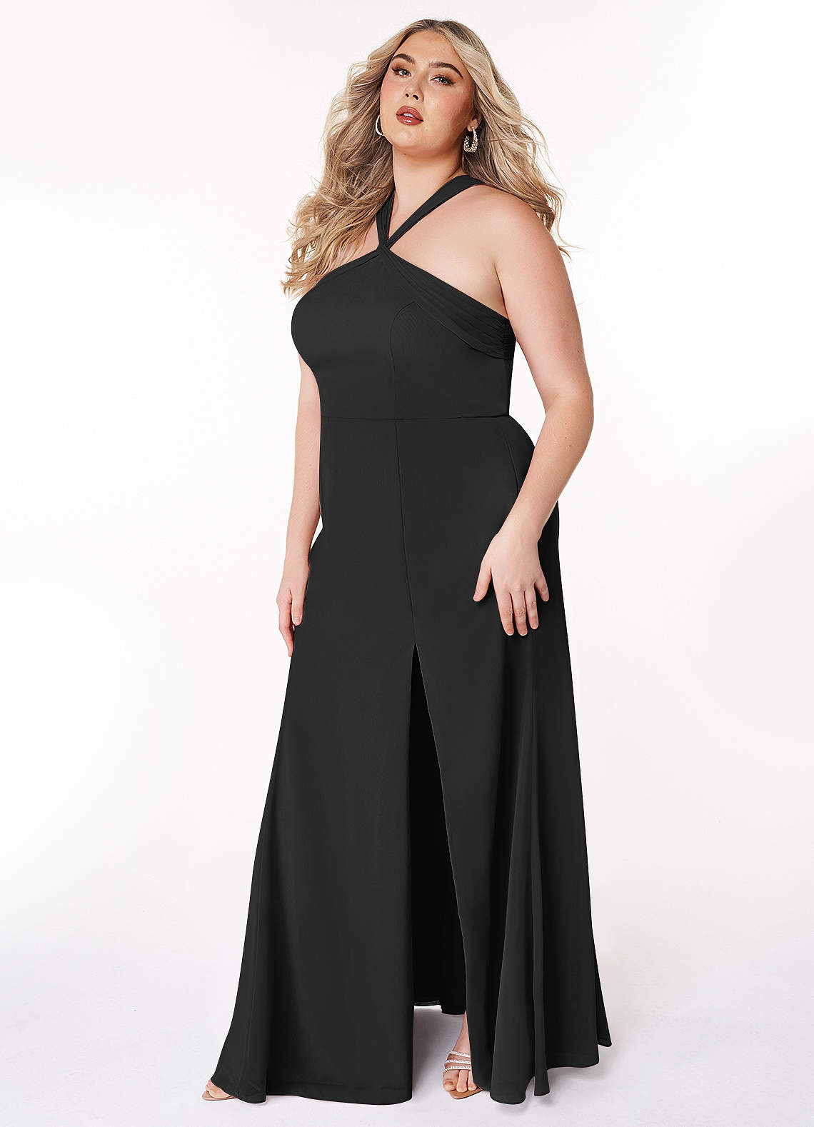 Azazie Rue Bridesmaid Dresses Black A-Line Halter Chiffon Dress image8