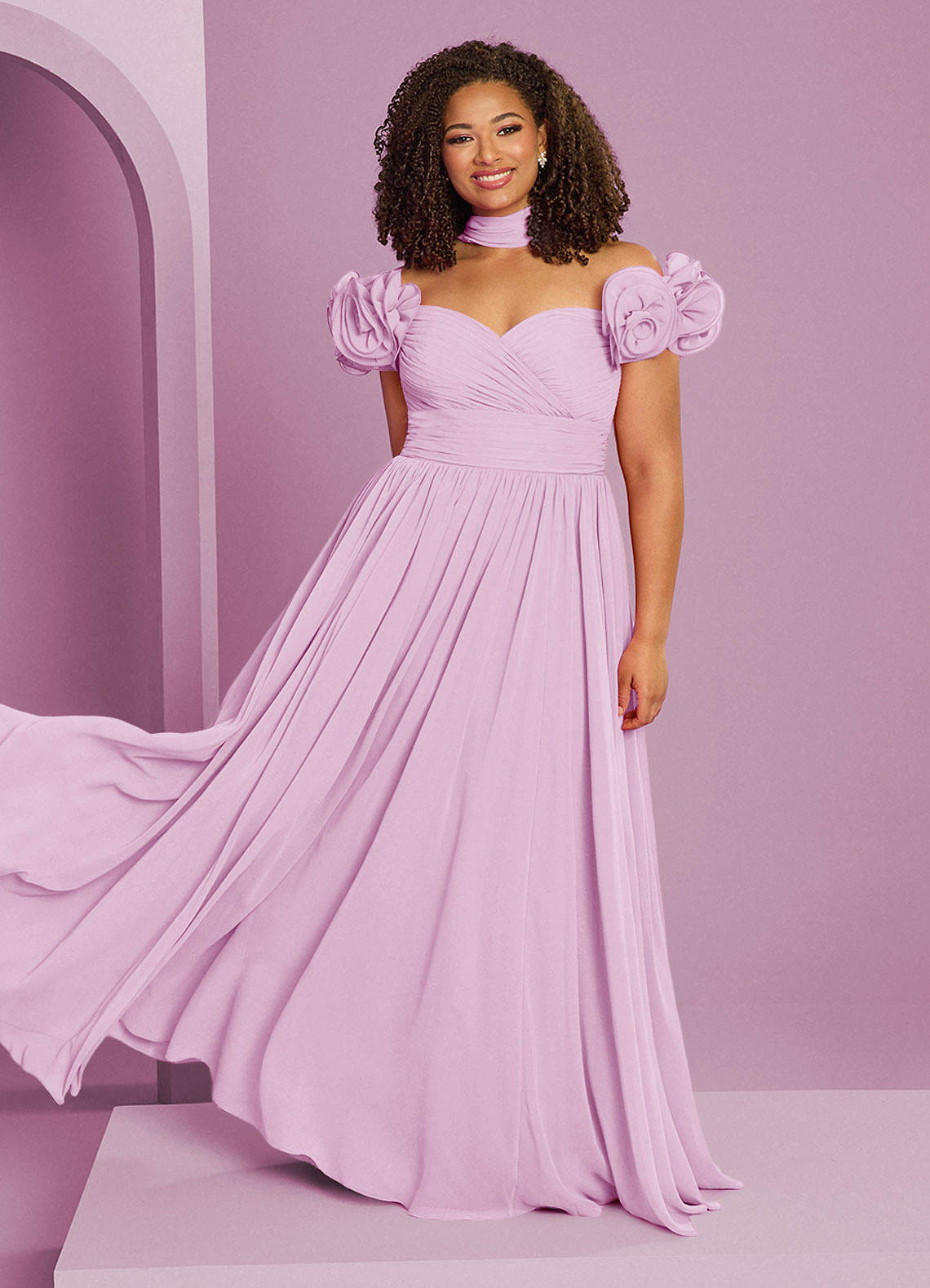 Barbie ♥ Azazie Jurken voor bruidsmeisjes Converteerbaar Jurk van Chiffon met A-Lijn Off the Shoulder Snoep Roze image1