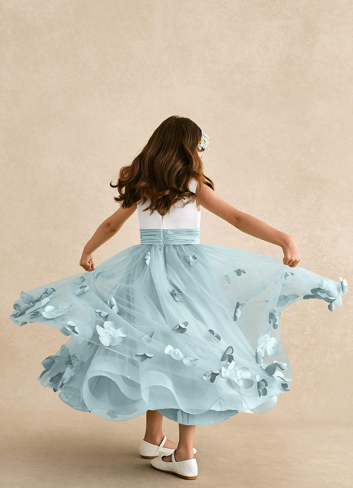Azazie Vi Flower Girl Dresses Mist A-Line Sleeveless Tulle Dress image2