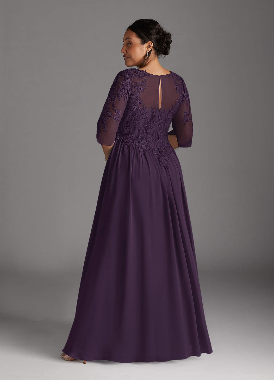 Azazie Mirielle Kleider für die Brautmutter A-Linie Schaufel Spitze Chiffon Kleid Pflaume image1