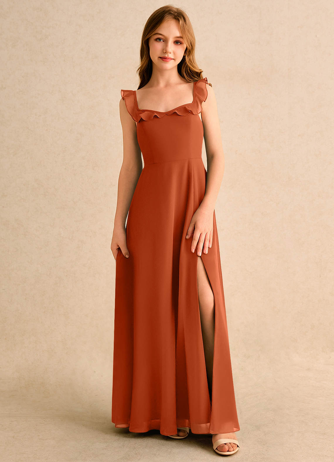 burnt orange sleeveless dress Azazie Leonis
